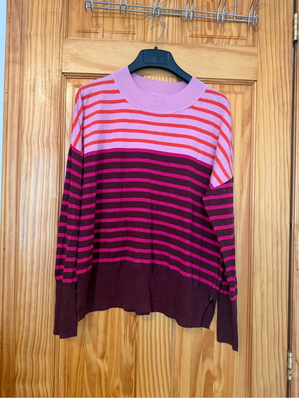GAP Pink and Red Striped Crewneck Sweater
